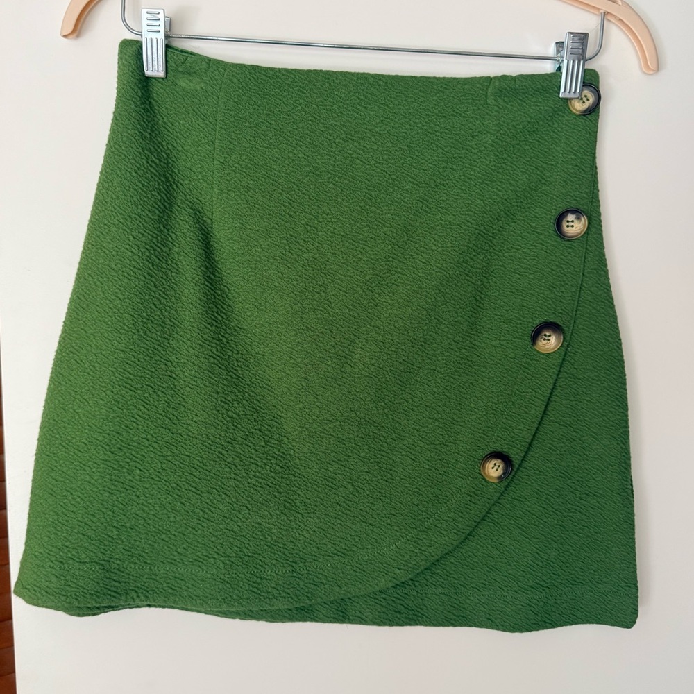 Maeve Anthropologie Green Textured Wrap-Front Women's Skirt